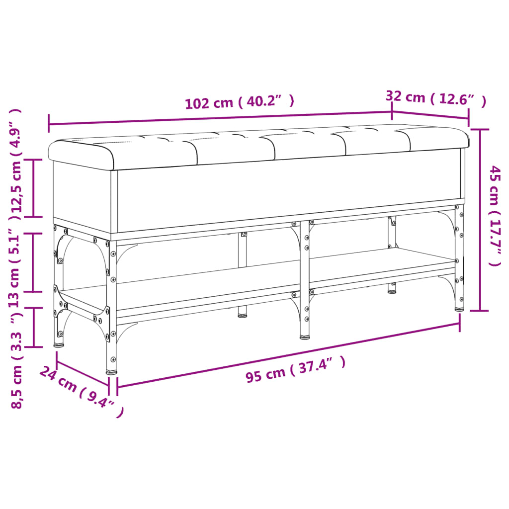 Schoenenbank 102x32x45 cm bewerkt hout bruin eikenkleur is nu te koop bij PeponiXL, paradijselijk wonen!