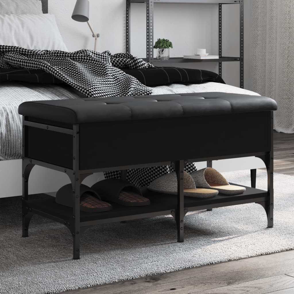 Schoenenbank 82x42x45 cm bewerkt hout zwart is nu te koop bij PeponiXL, paradijselijk wonen!