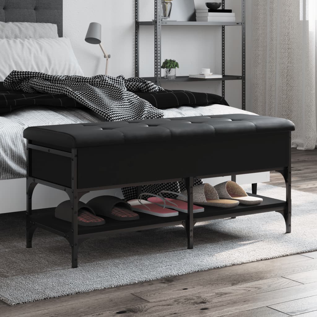 Schoenenbank 102x42x45 cm bewerkt hout zwart is nu te koop bij PeponiXL, paradijselijk wonen!