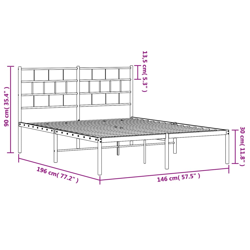 Bedframe met hoofdbord metaal zwart 140x190 cm is nu te koop bij PeponiXL, paradijselijk wonen!