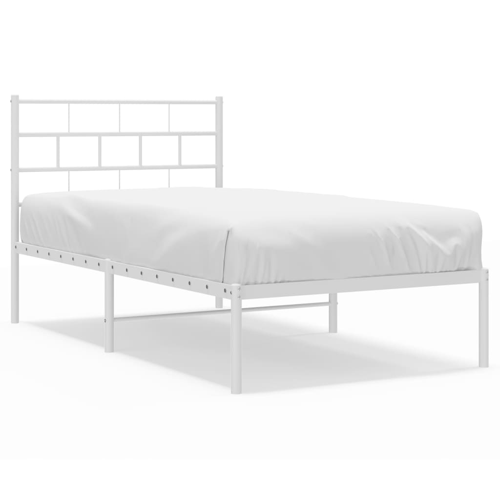 Bedframe met hoofdbord zonder matras metaal wit 75x190 cm is nu te koop bij PeponiXL, paradijselijk wonen!