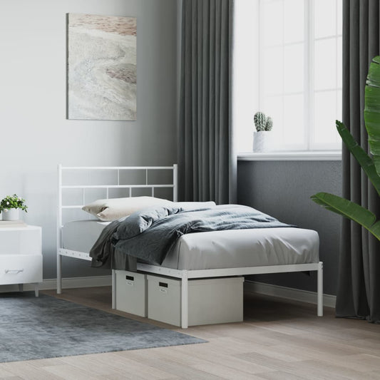 Bedframe met hoofdbord zonder matras metaal wit 75x190 cm is nu te koop bij PeponiXL, paradijselijk wonen!