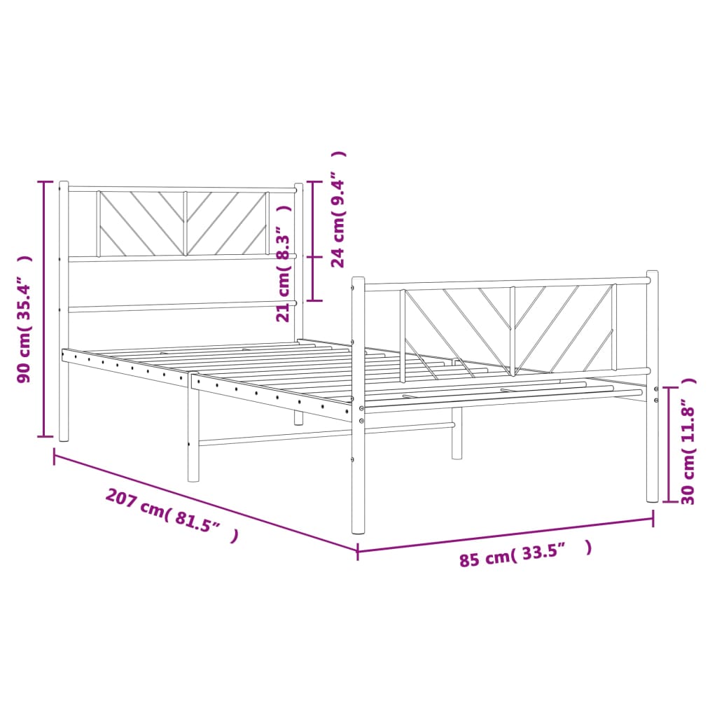 Bedframe met hoofd- en voeteneinde metaal zwart 80x200 cm is nu te koop bij PeponiXL, paradijselijk wonen!