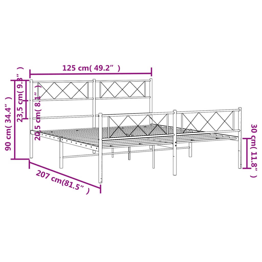 Bedframe met hoofd- en voeteneinde metaal zwart 120x200 cm is nu te koop bij PeponiXL, paradijselijk wonen!