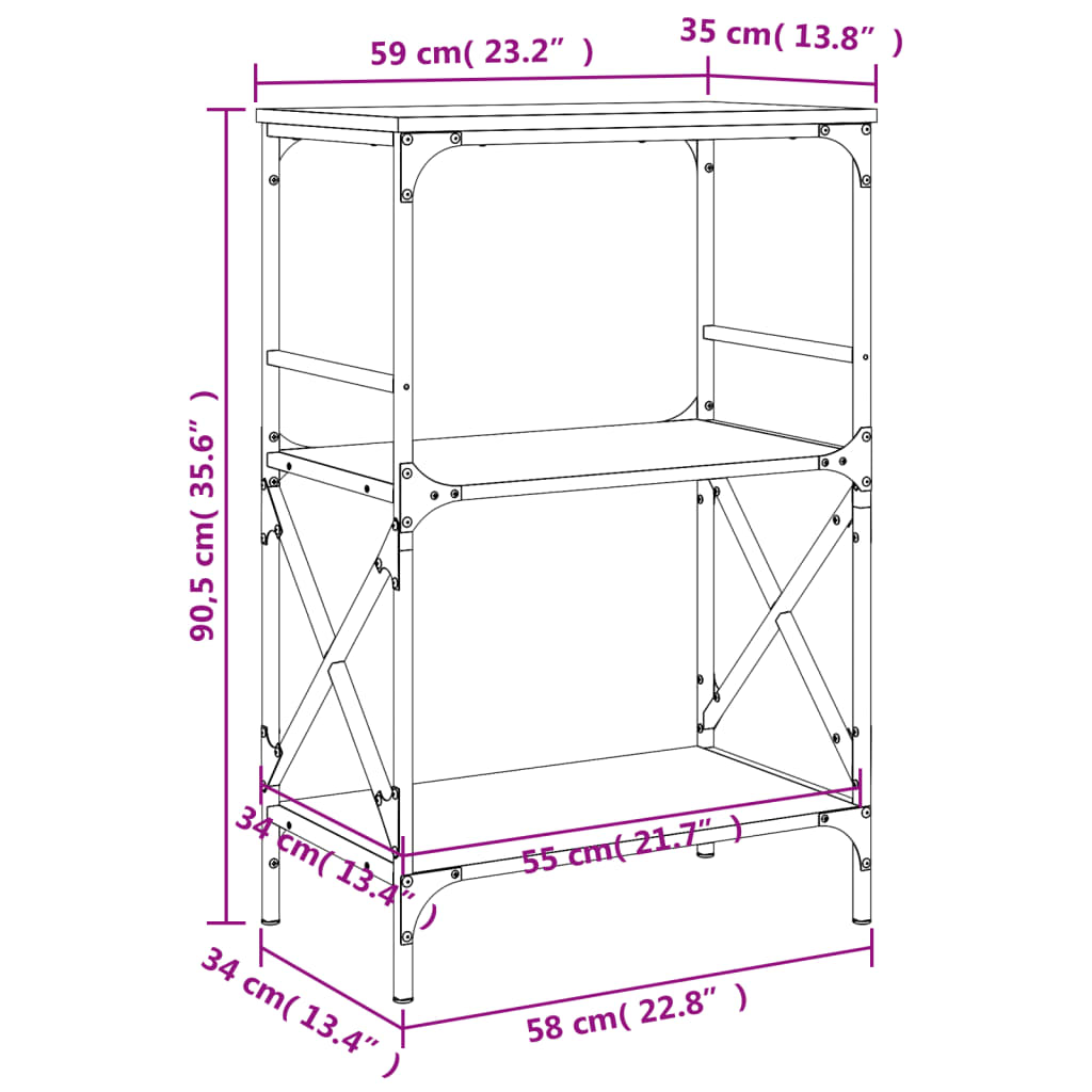 Boekenkast 4-laags 59x35x90,5 cm bewerkt hout grijs sonoma is nu te koop bij PeponiXL, paradijselijk wonen!