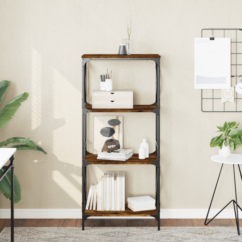 Boekenkast 4-laags 59x35x132 cm bewerkt hout gerookt eikenkleur is nu te koop bij PeponiXL, paradijselijk wonen!