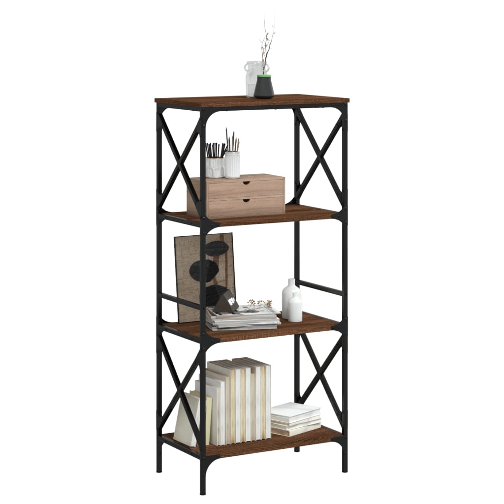 Boekenkast 4-laags 59x35x132 cm bewerkt hout bruin eikenkleur is nu te koop bij PeponiXL, paradijselijk wonen!