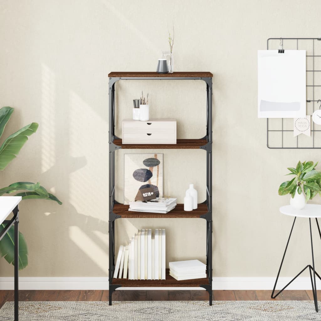 Boekenkast 4-laags 59x35x132 cm bewerkt hout bruin eikenkleur is nu te koop bij PeponiXL, paradijselijk wonen!