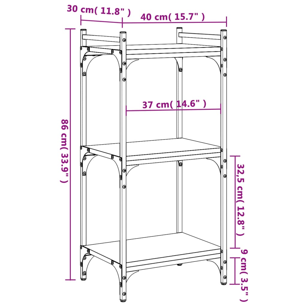 Boekenkast 3-laags 40x30x86 cm bewerkt hout grijs sonoma is nu te koop bij PeponiXL, paradijselijk wonen!
