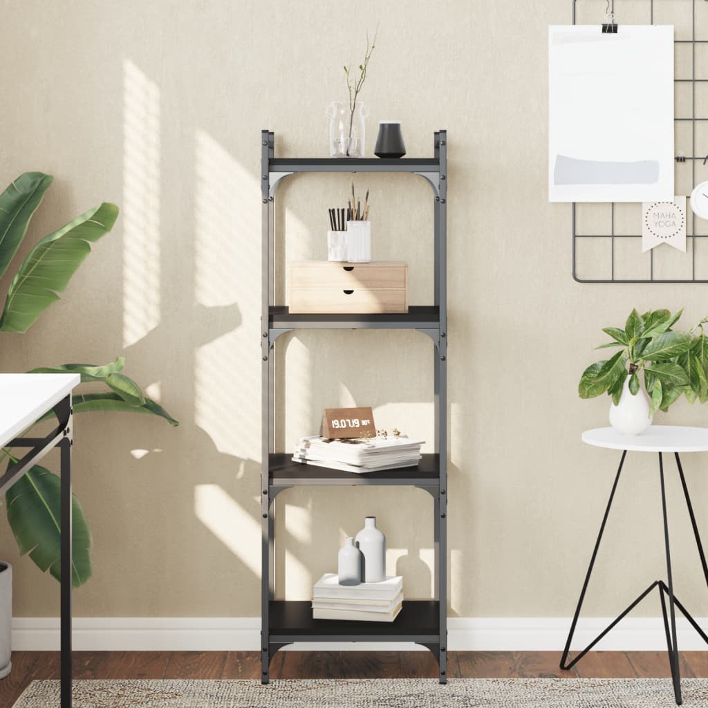 Boekenkast 4-laags 40x30x120 cm bewerkt hout zwart is nu te koop bij PeponiXL, paradijselijk wonen!