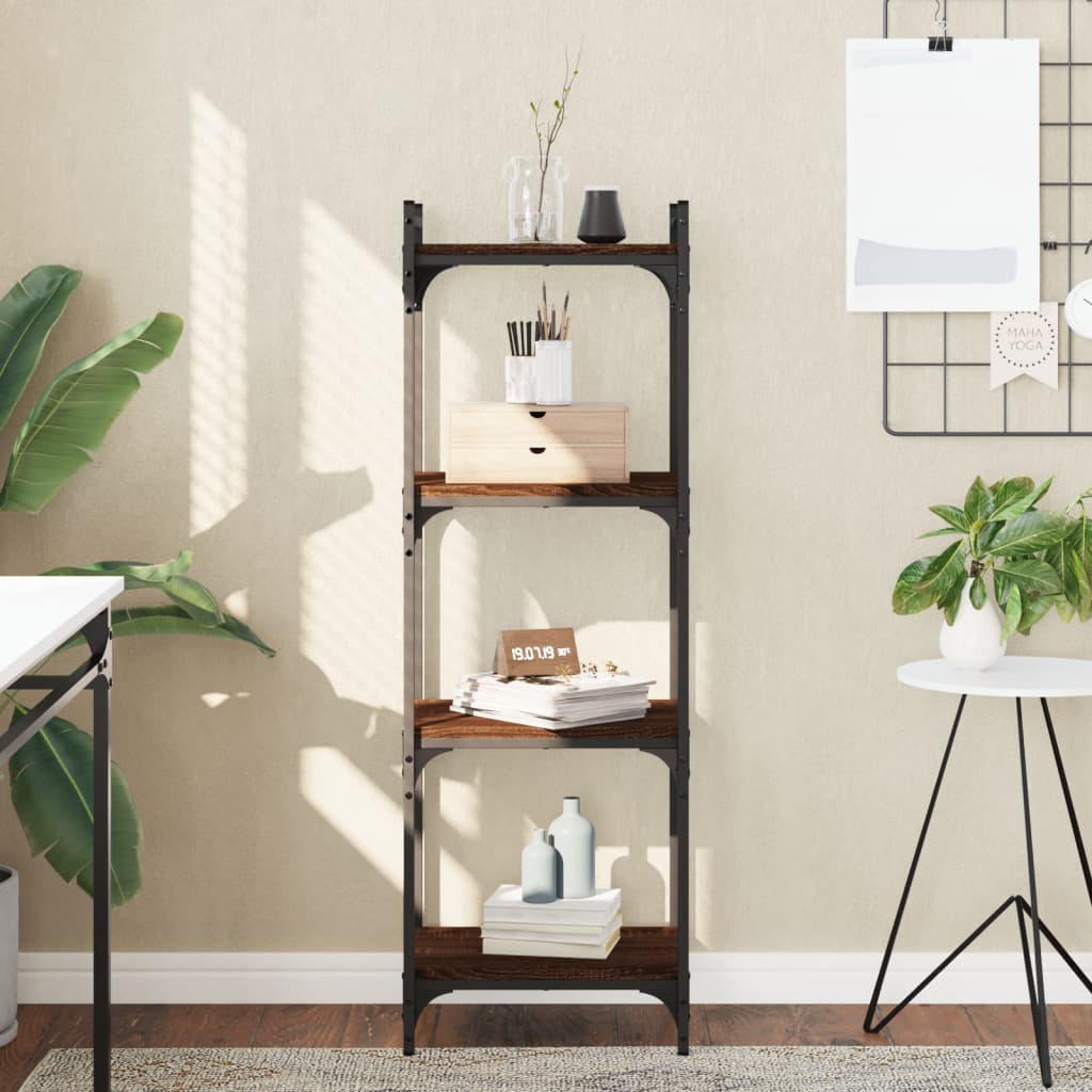 Boekenkast 4-laags 40x30x120 cm bewerkt hout bruin eikenkleur is nu te koop bij PeponiXL, paradijselijk wonen!