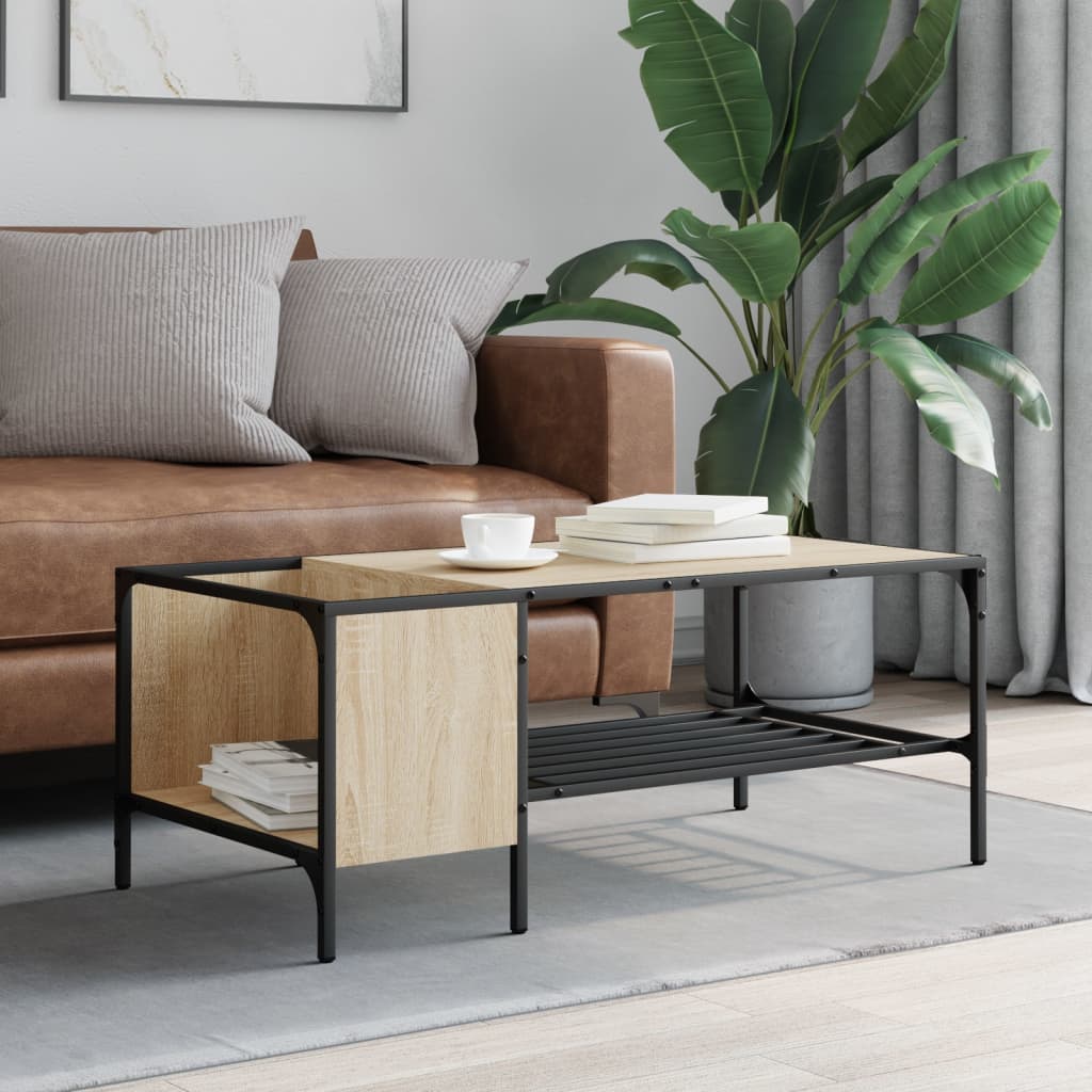 Salontafel met rek 100x51x40 cm bewerkt hout sonoma eikenkleur is nu te koop bij PeponiXL, paradijselijk wonen!