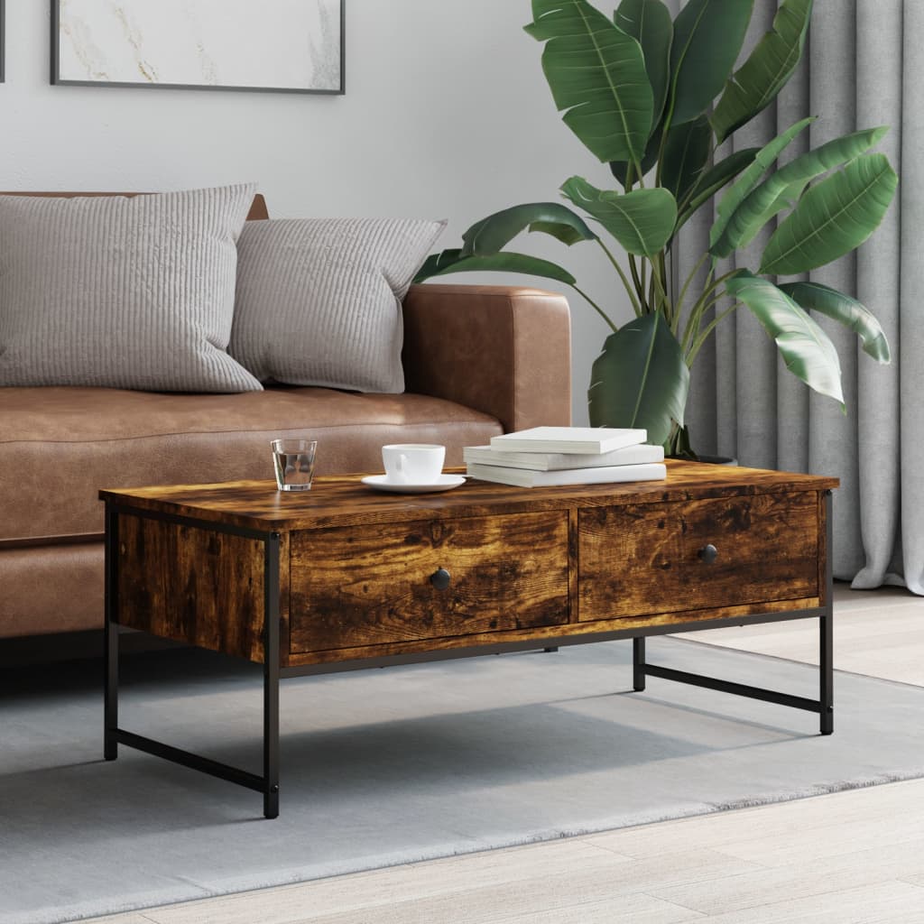 Salontafel 101x49x39,5 cm bewerkt hout gerookt eikenkleurig is nu te koop bij PeponiXL, paradijselijk wonen!