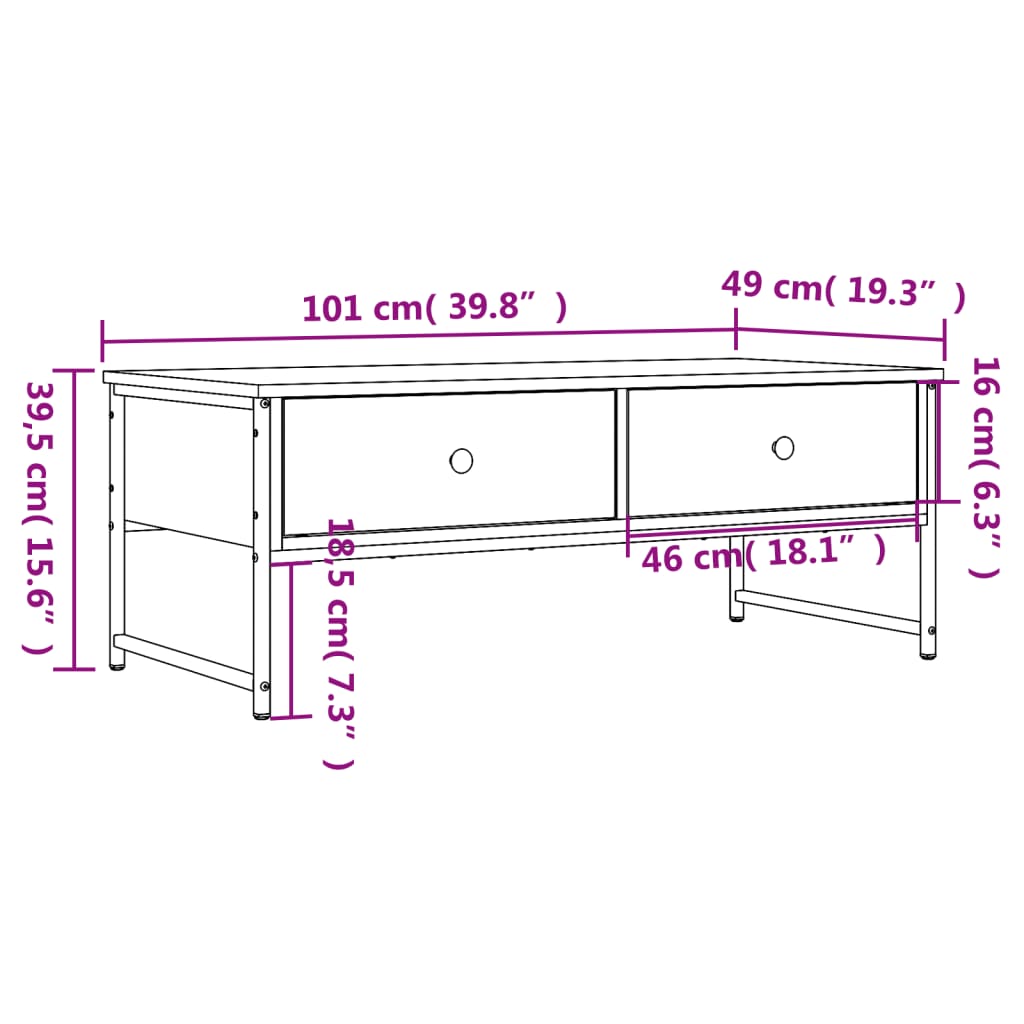 Salontafel 101x49x39,5 cm bewerkt hout grijs sonoma eikenkleur is nu te koop bij PeponiXL, paradijselijk wonen!