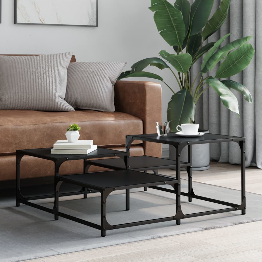 Salontafel 87,5x87,5x40 cm bewerkt hout zwart is nu te koop bij PeponiXL, paradijselijk wonen!