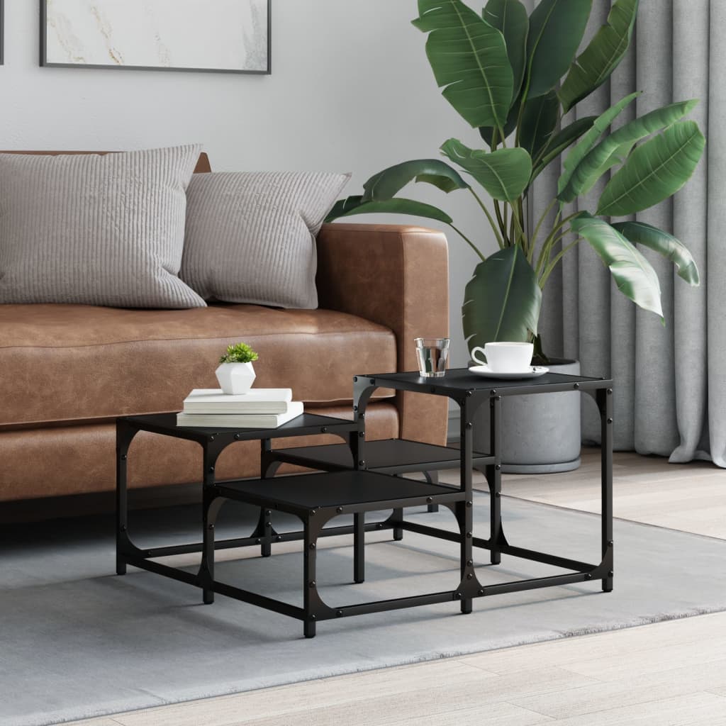 Salontafel 68x68x40 cm bewerkt hout zwart is nu te koop bij PeponiXL, paradijselijk wonen!
