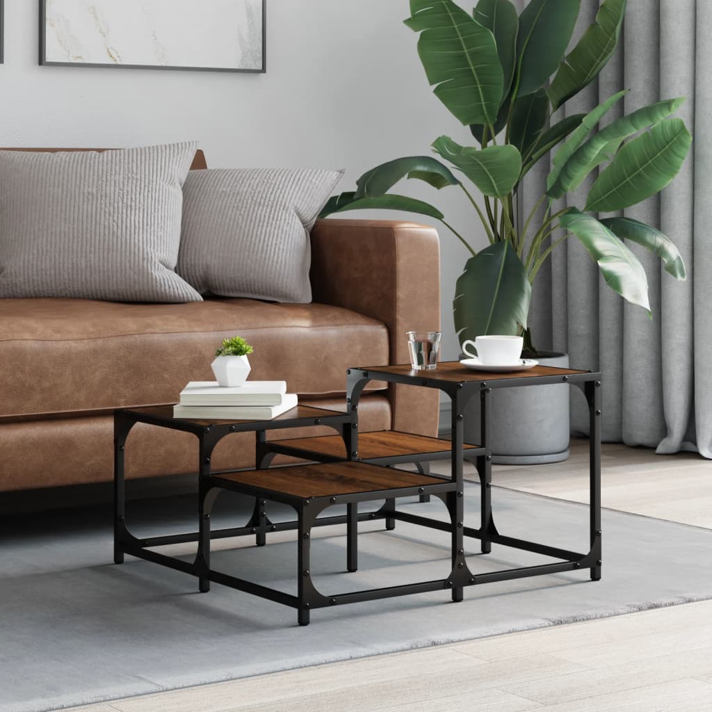 Salontafel 68x68x40 cm bewerkt hout bruin eikenkleur is nu te koop bij PeponiXL, paradijselijk wonen!