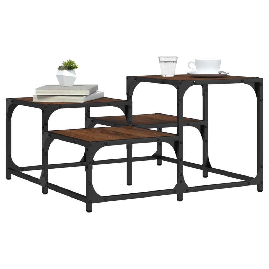 Salontafel 68x68x40 cm bewerkt hout bruin eikenkleur is nu te koop bij PeponiXL, paradijselijk wonen!