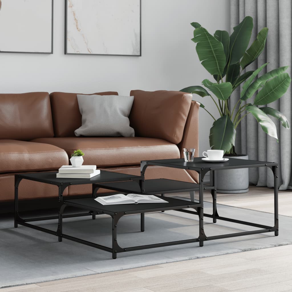 Salontafel 107x107x40 cm bewerkt hout zwart is nu te koop bij PeponiXL, paradijselijk wonen!