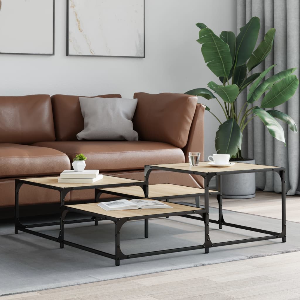 Salontafel 107x107x40 cm bewerkt hout sonoma eikenkleurig is nu te koop bij PeponiXL, paradijselijk wonen!