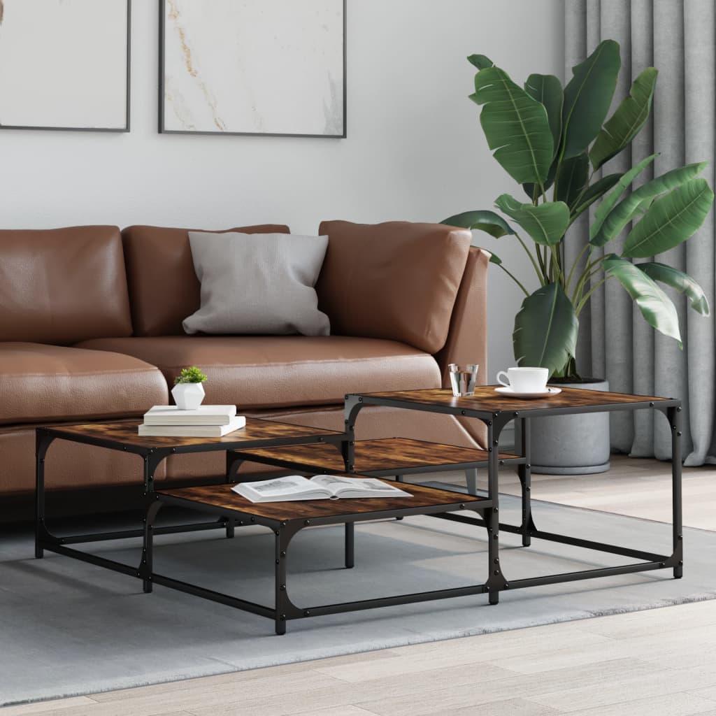 Salontafel 107x107x40 cm bewerkt hout gerookt eikenkleurig is nu te koop bij PeponiXL, paradijselijk wonen!