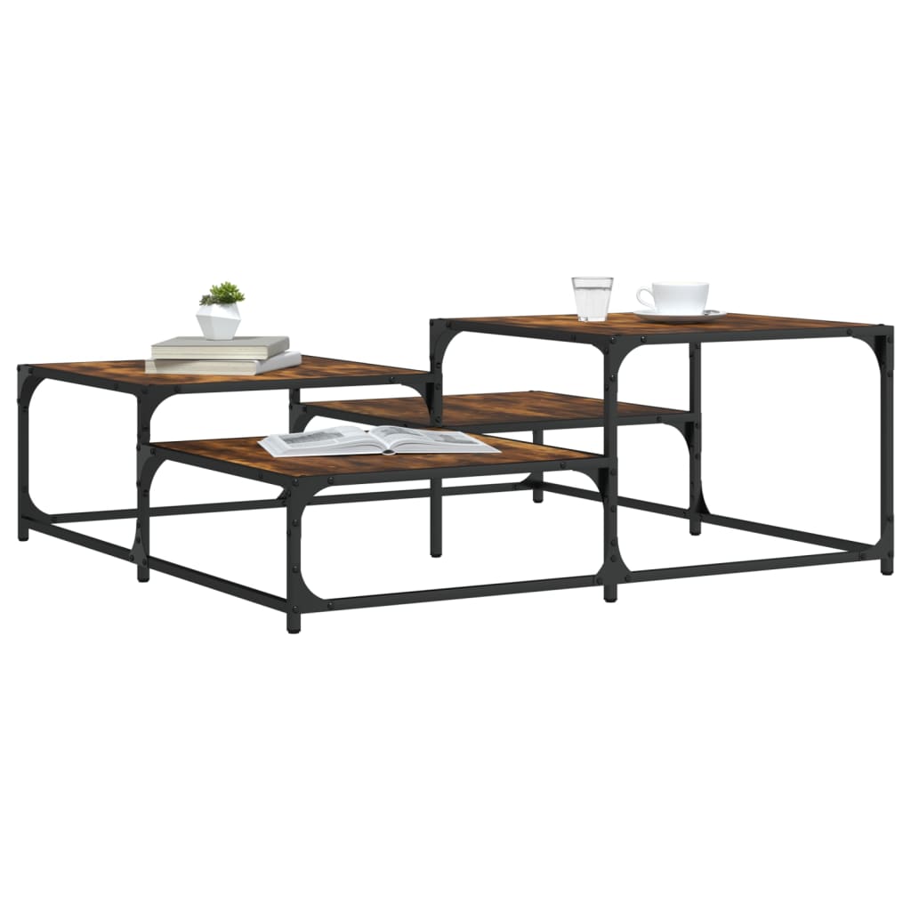 Salontafel 107x107x40 cm bewerkt hout gerookt eikenkleurig is nu te koop bij PeponiXL, paradijselijk wonen!