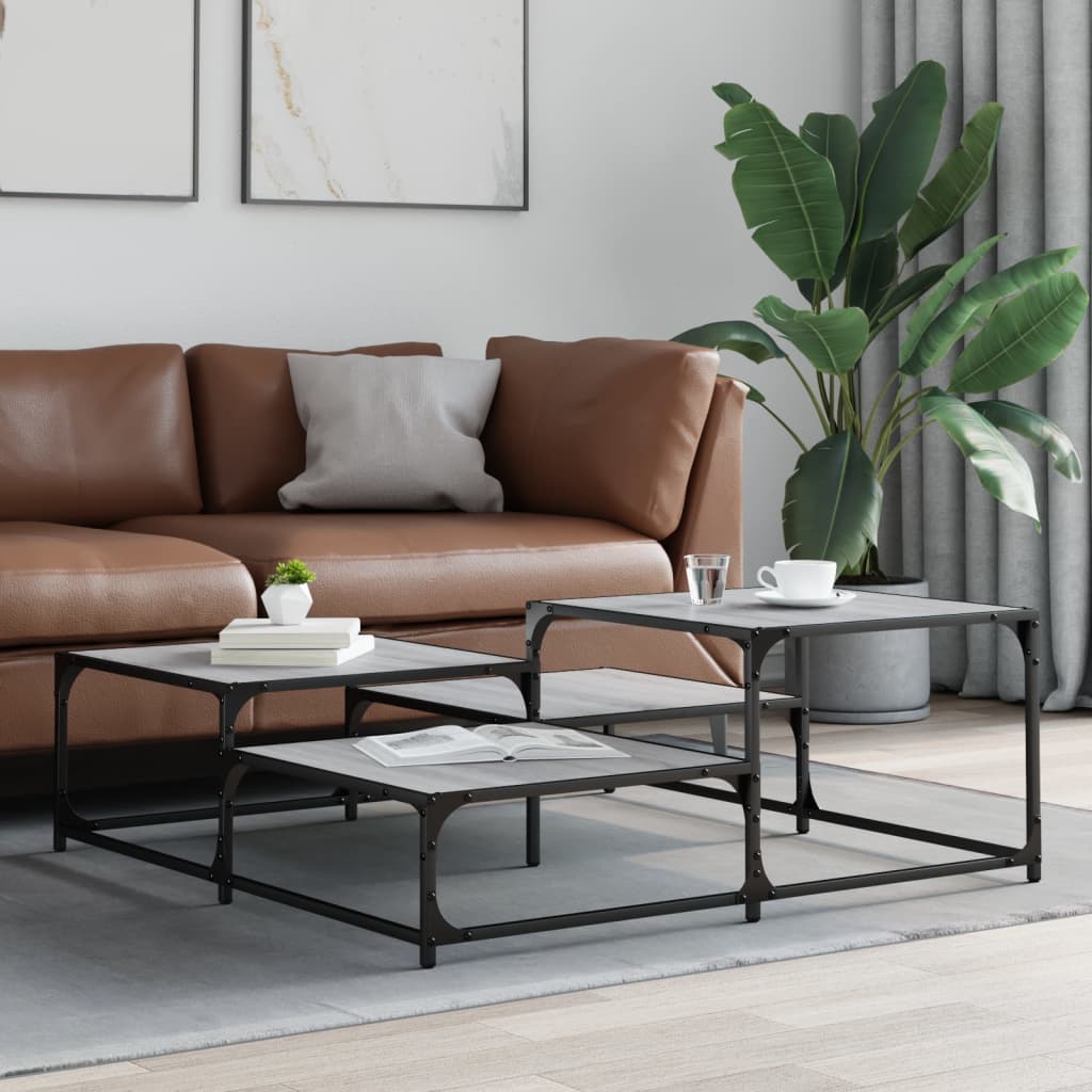 Salontafel 107x107x40 cm bewerkt hout grijs sonoma eikenkleurig is nu te koop bij PeponiXL, paradijselijk wonen!