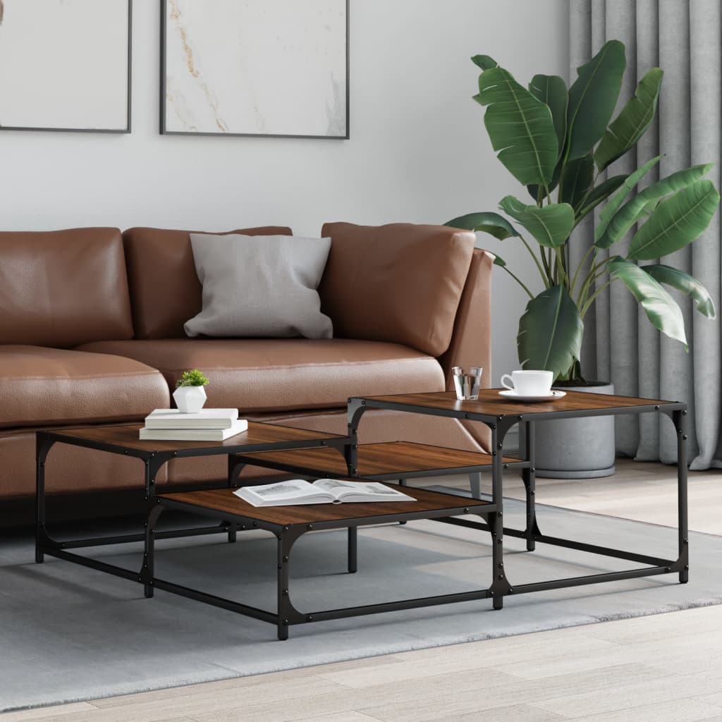 Salontafel 107x107x40 cm bewerkt hout bruin eikenkleur is nu te koop bij PeponiXL, paradijselijk wonen!