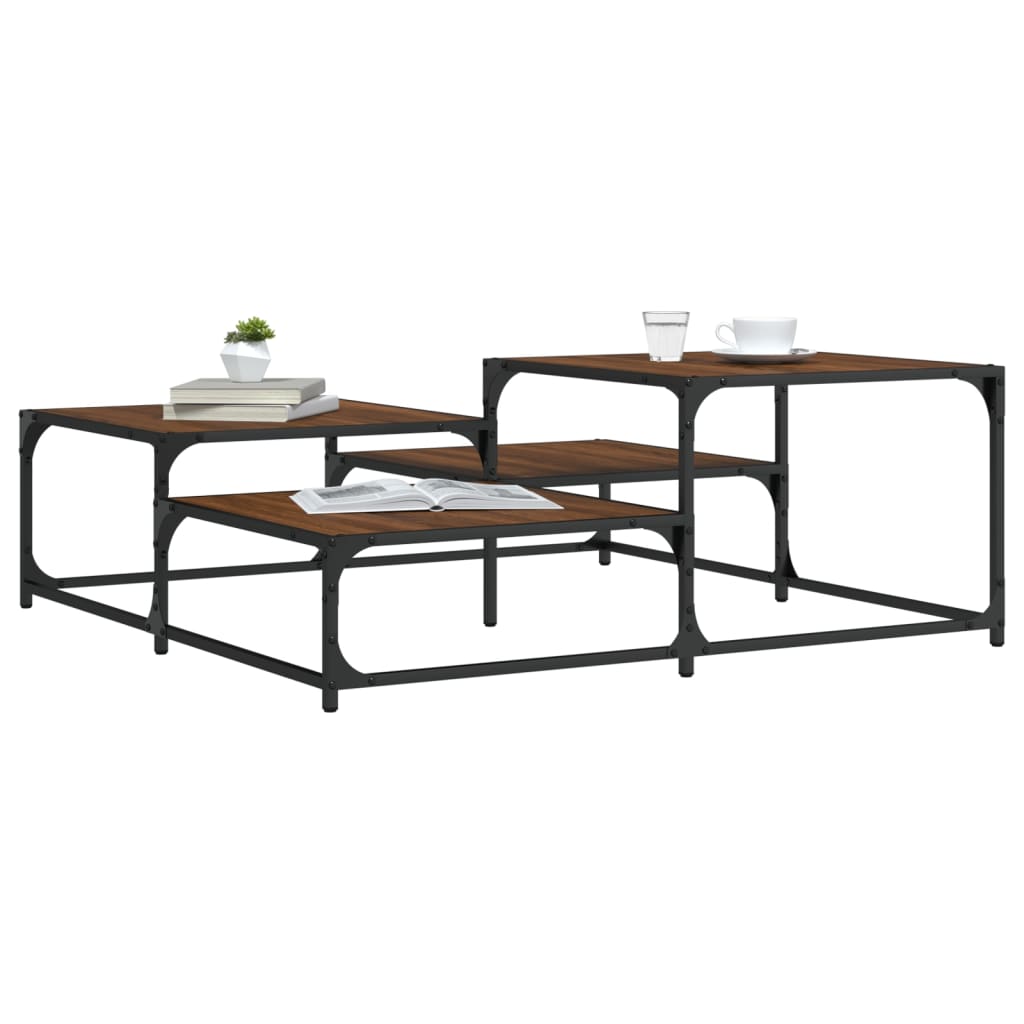 Salontafel 107x107x40 cm bewerkt hout bruin eikenkleur is nu te koop bij PeponiXL, paradijselijk wonen!
