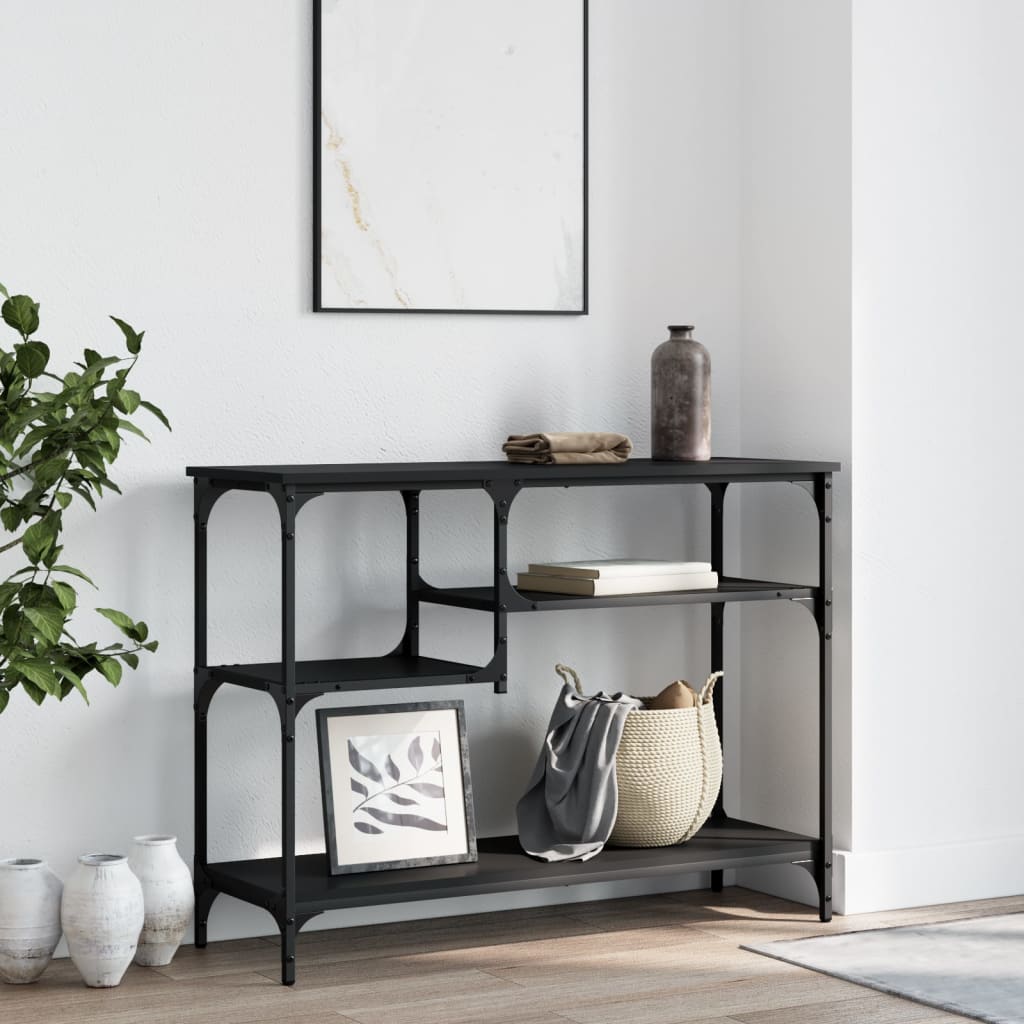 Wandtafel met schappen 100x35x75 cm zwart is nu te koop bij PeponiXL, paradijselijk wonen!