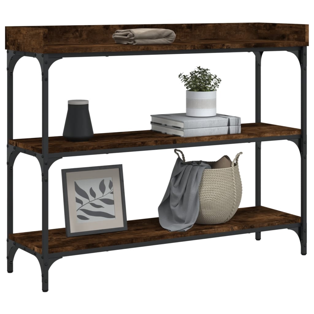 Wandtafel met schappen 100x30x80 cm gerookt eikenkleurig is nu te koop bij PeponiXL, paradijselijk wonen!