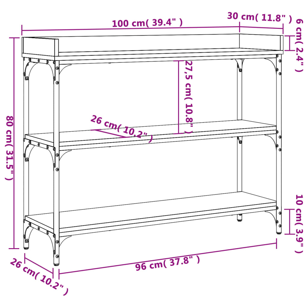 Wandtafel met schappen 100x30x80 cm gerookt eikenkleurig is nu te koop bij PeponiXL, paradijselijk wonen!
