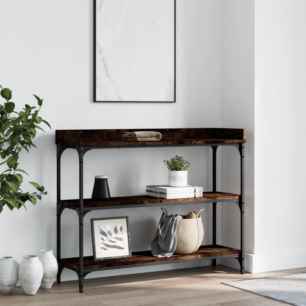Wandtafel met schappen 100x30x80 cm gerookt eikenkleurig is nu te koop bij PeponiXL, paradijselijk wonen!
