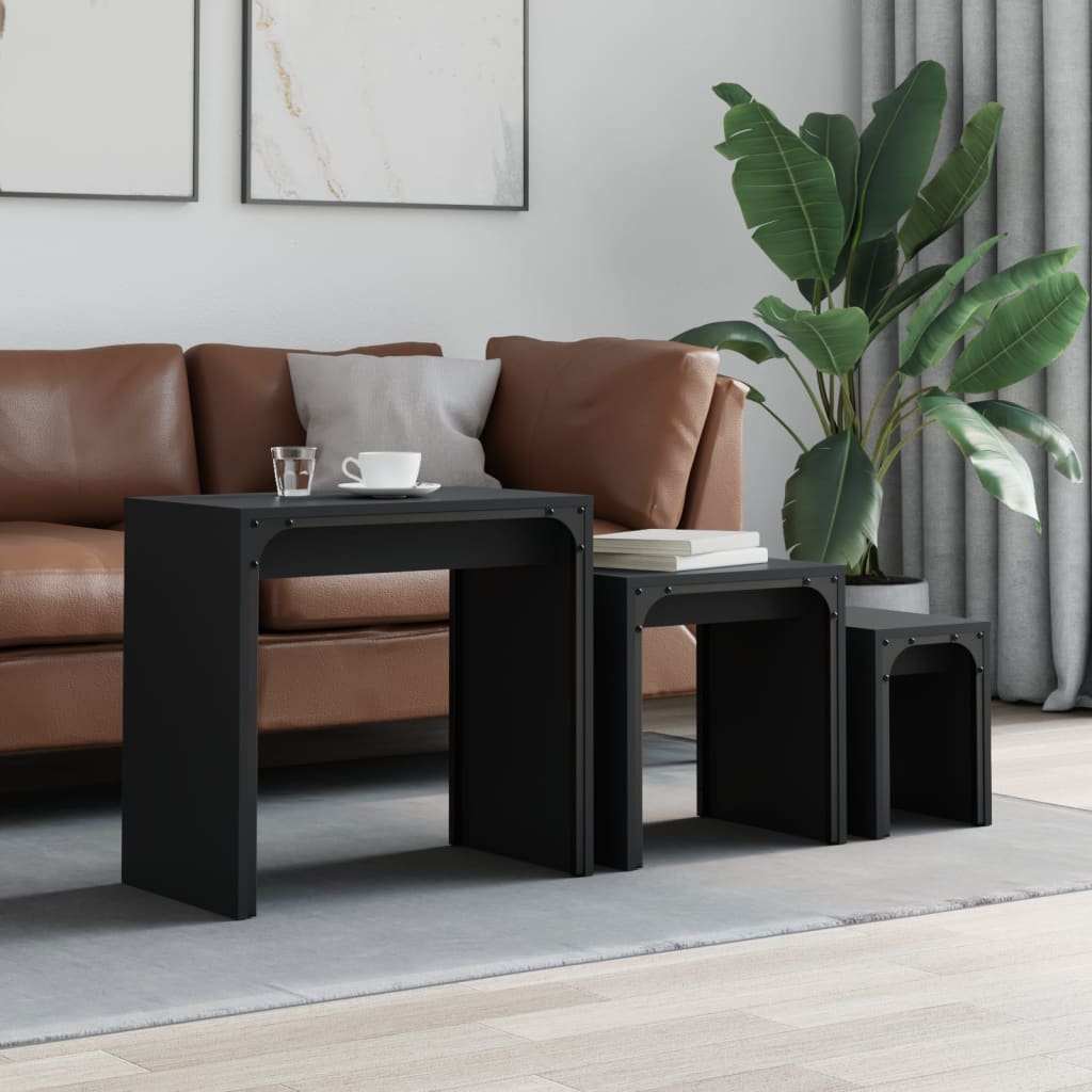 3-delige Tafeltjesset bewerkt hout zwart is nu te koop bij PeponiXL, paradijselijk wonen!