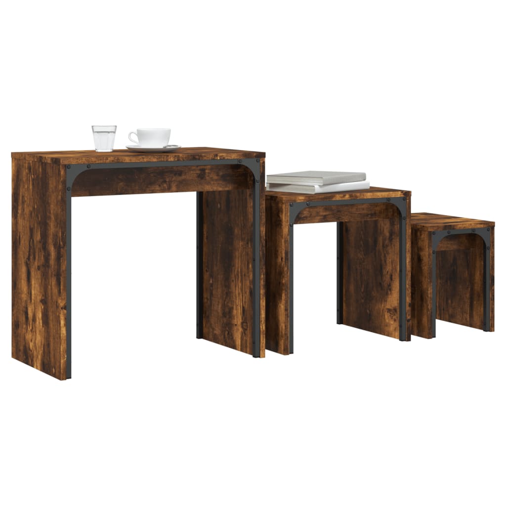 3-delige Tafeltjesset bewerkt hout gerookt eikenkleurig is nu te koop bij PeponiXL, paradijselijk wonen!