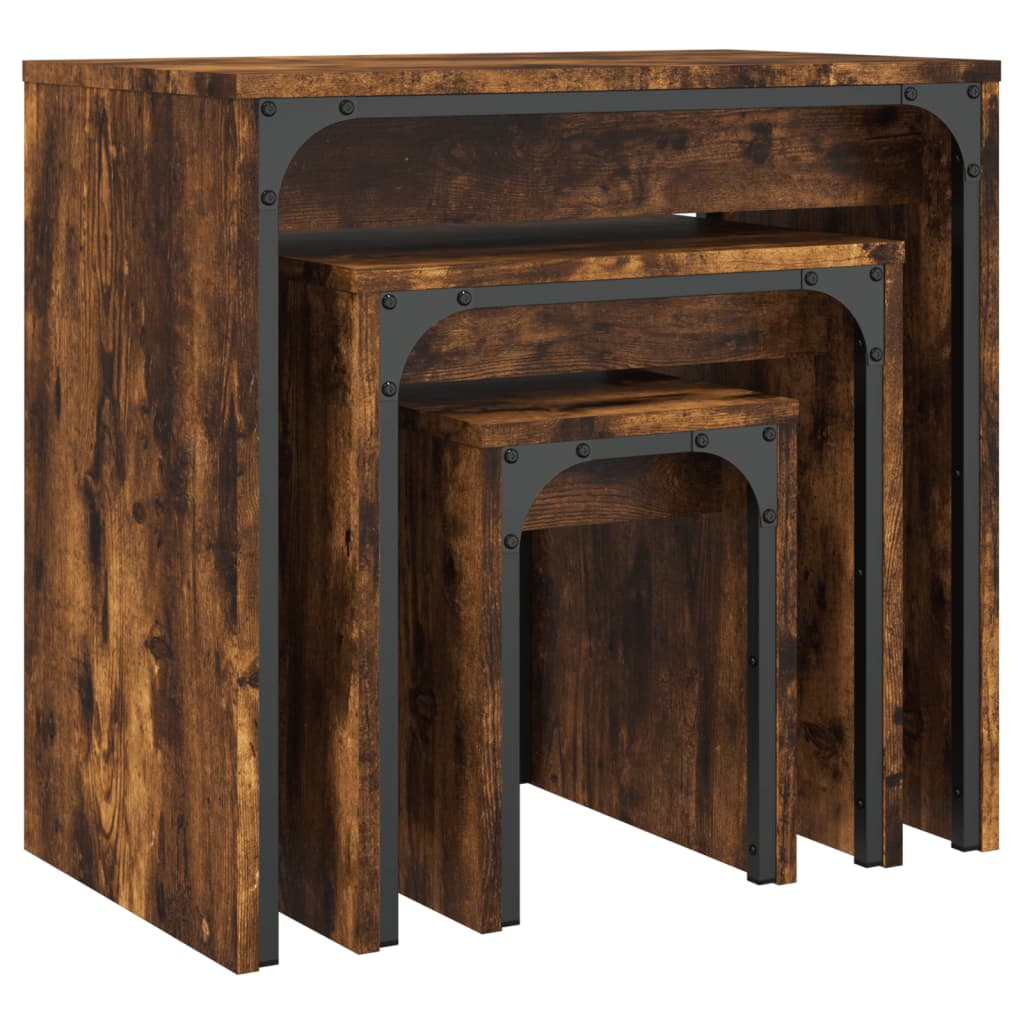 3-delige Tafeltjesset bewerkt hout gerookt eikenkleurig is nu te koop bij PeponiXL, paradijselijk wonen!