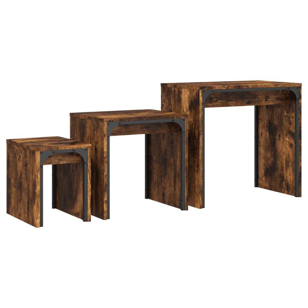 3-delige Tafeltjesset bewerkt hout gerookt eikenkleurig is nu te koop bij PeponiXL, paradijselijk wonen!
