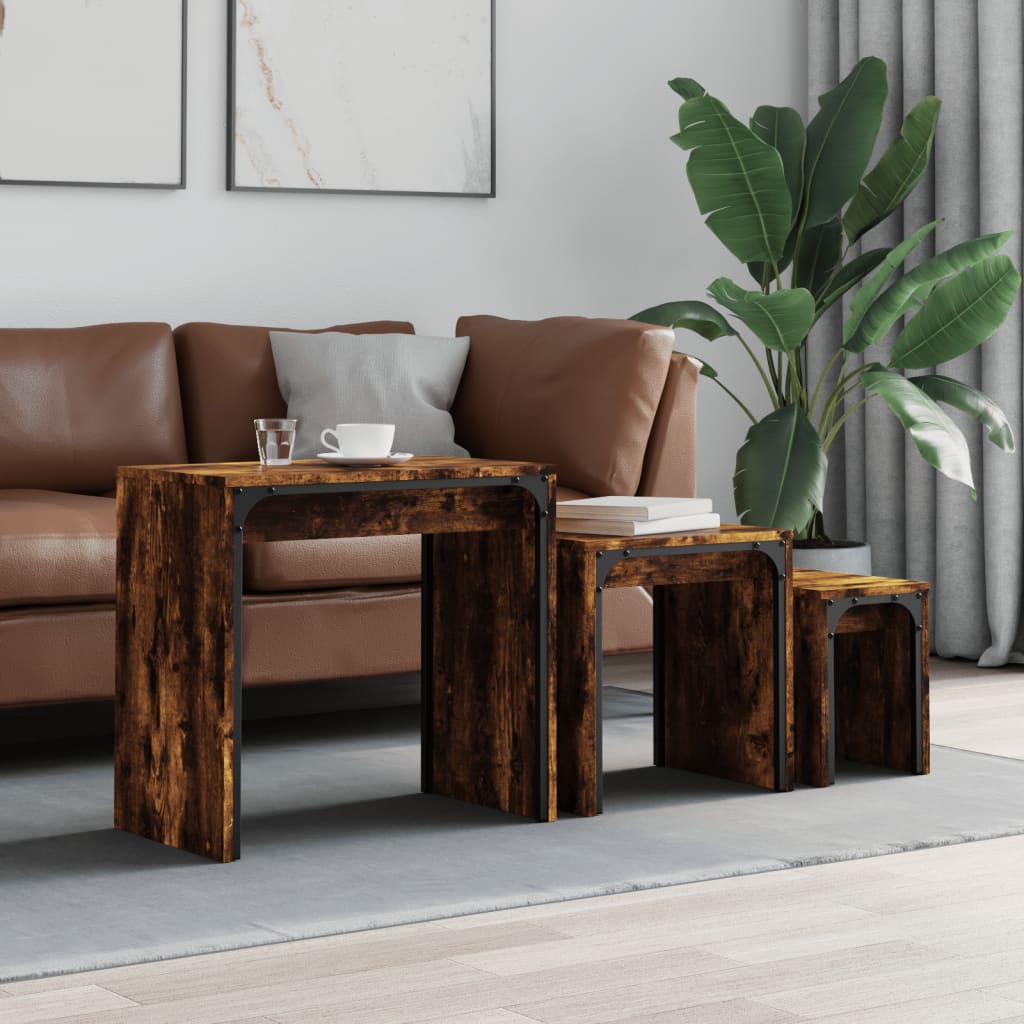 3-delige Tafeltjesset bewerkt hout gerookt eikenkleurig is nu te koop bij PeponiXL, paradijselijk wonen!