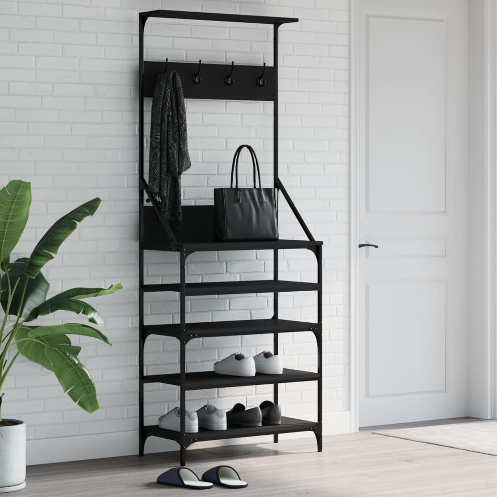Kledingrek met schoenenrek 70x34x184 cm zwart is nu te koop bij PeponiXL, paradijselijk wonen!