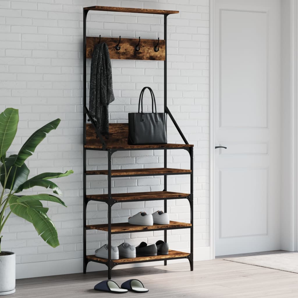 Kledingrek met schoenenrek 70x34x184 cm gerookt eikenkleurig is nu te koop bij PeponiXL, paradijselijk wonen!