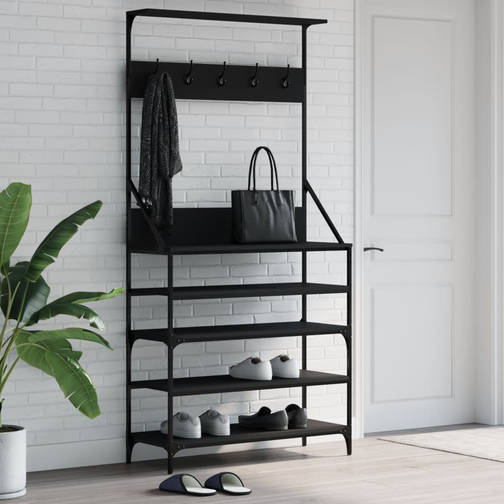 Kledingrek met schoenenrek 90x34x184 cm zwart is nu te koop bij PeponiXL, paradijselijk wonen!