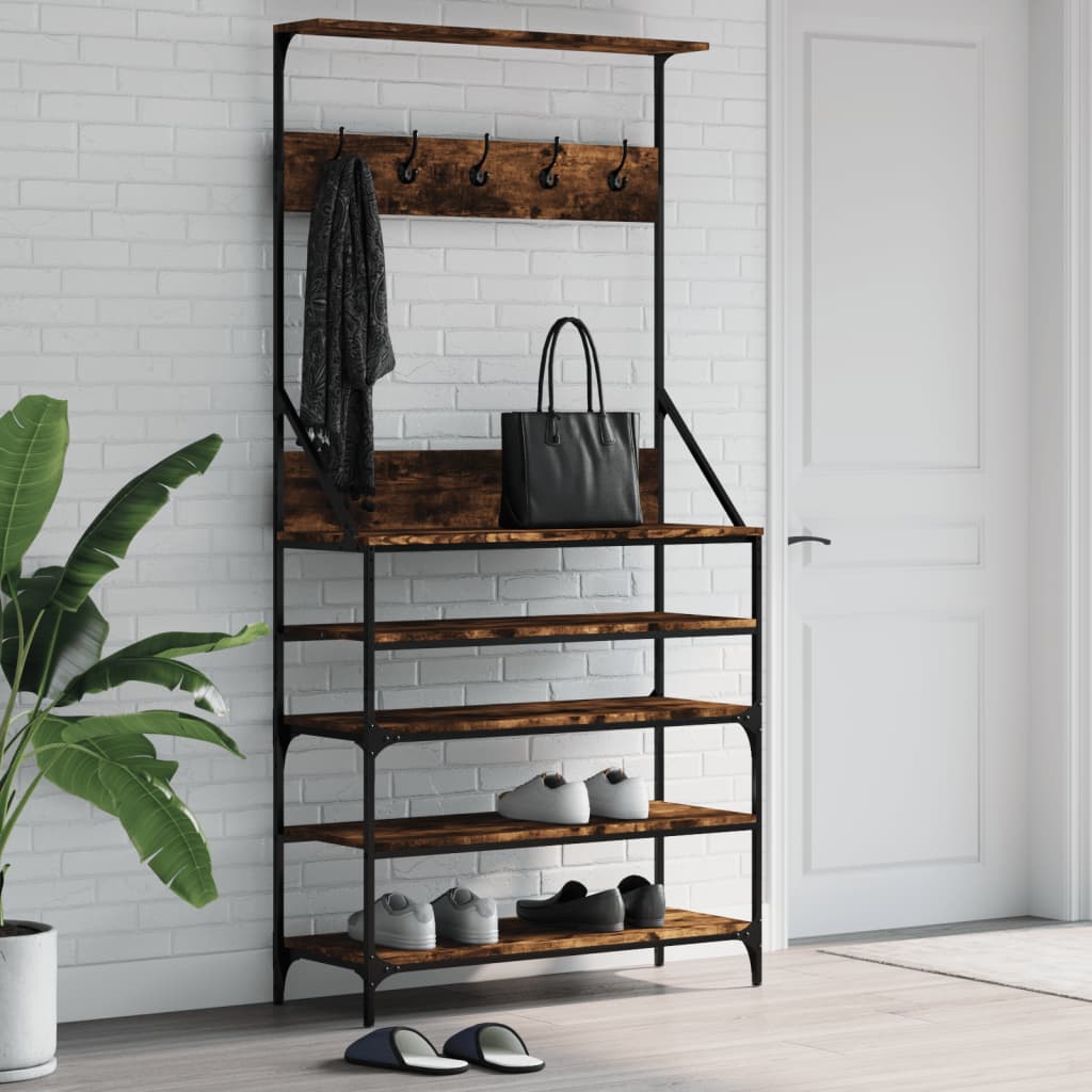 Kledingrek met schoenenrek 90x34x184 cm gerookt eikenkleurig is nu te koop bij PeponiXL, paradijselijk wonen!