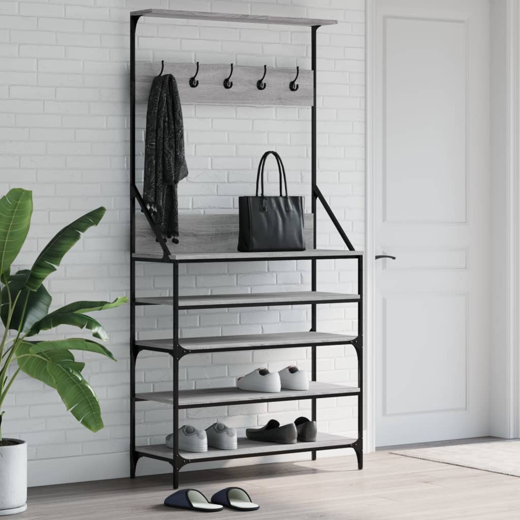 Kledingrek met schoenenrek 90x34x184 cm grijs sonoma eikenkleur is nu te koop bij PeponiXL, paradijselijk wonen!