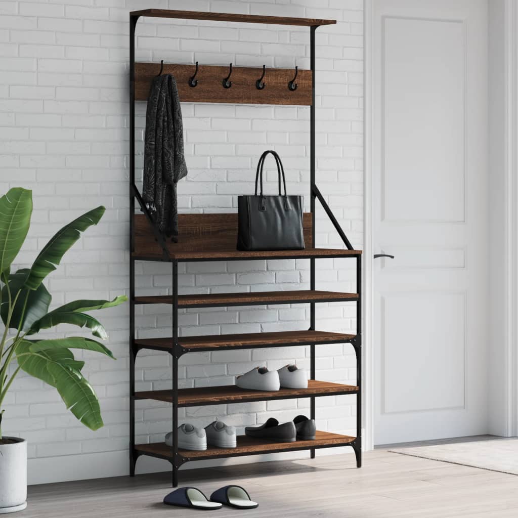 Kledingrek met schoenenrek 90x34x184 cm bruin eikenkleur is nu te koop bij PeponiXL, paradijselijk wonen!
