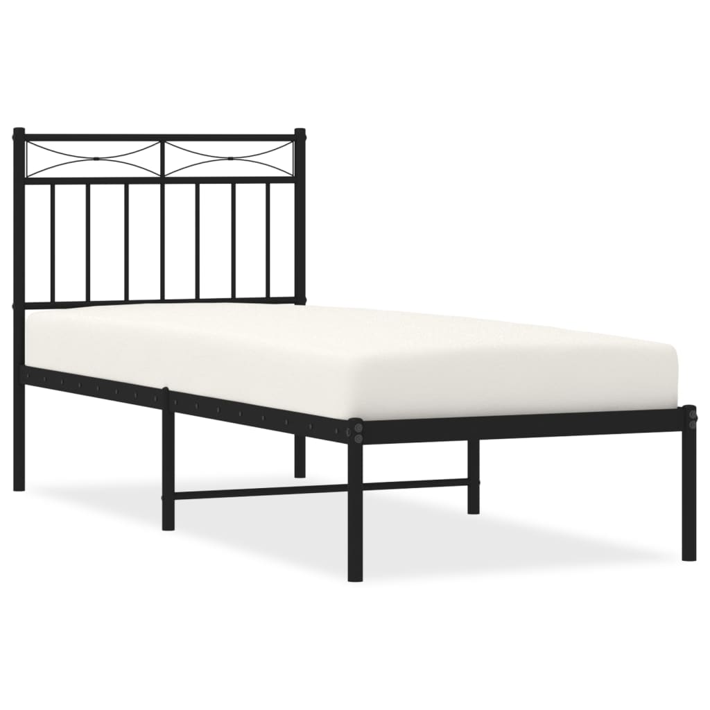 Bedframe met hoofdbord metaal zwart 75x190 cm is nu te koop bij PeponiXL, paradijselijk wonen!