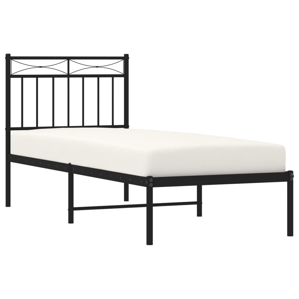 Bedframe met hoofdbord metaal zwart 75x190 cm is nu te koop bij PeponiXL, paradijselijk wonen!