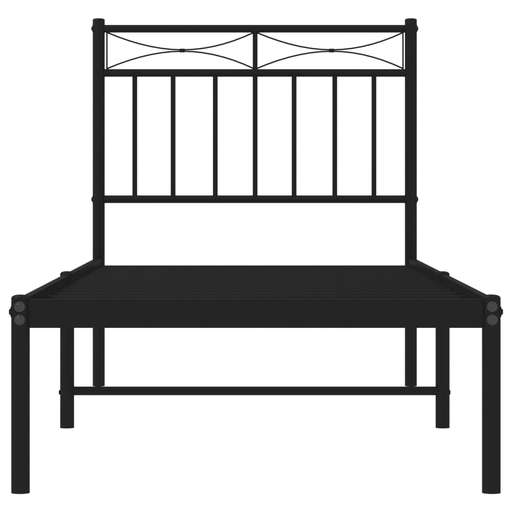 Bedframe met hoofdbord metaal zwart 75x190 cm is nu te koop bij PeponiXL, paradijselijk wonen!