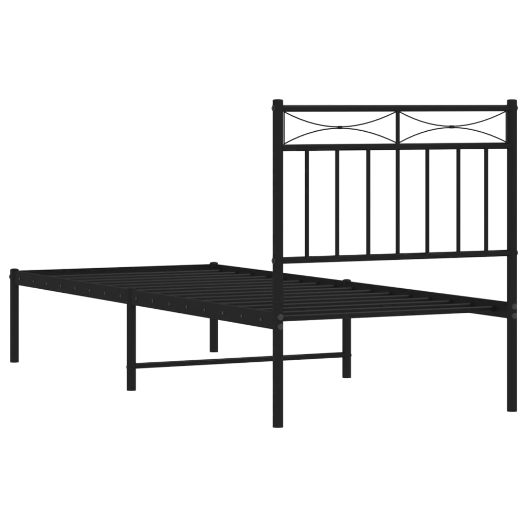 Bedframe met hoofdbord metaal zwart 75x190 cm is nu te koop bij PeponiXL, paradijselijk wonen!
