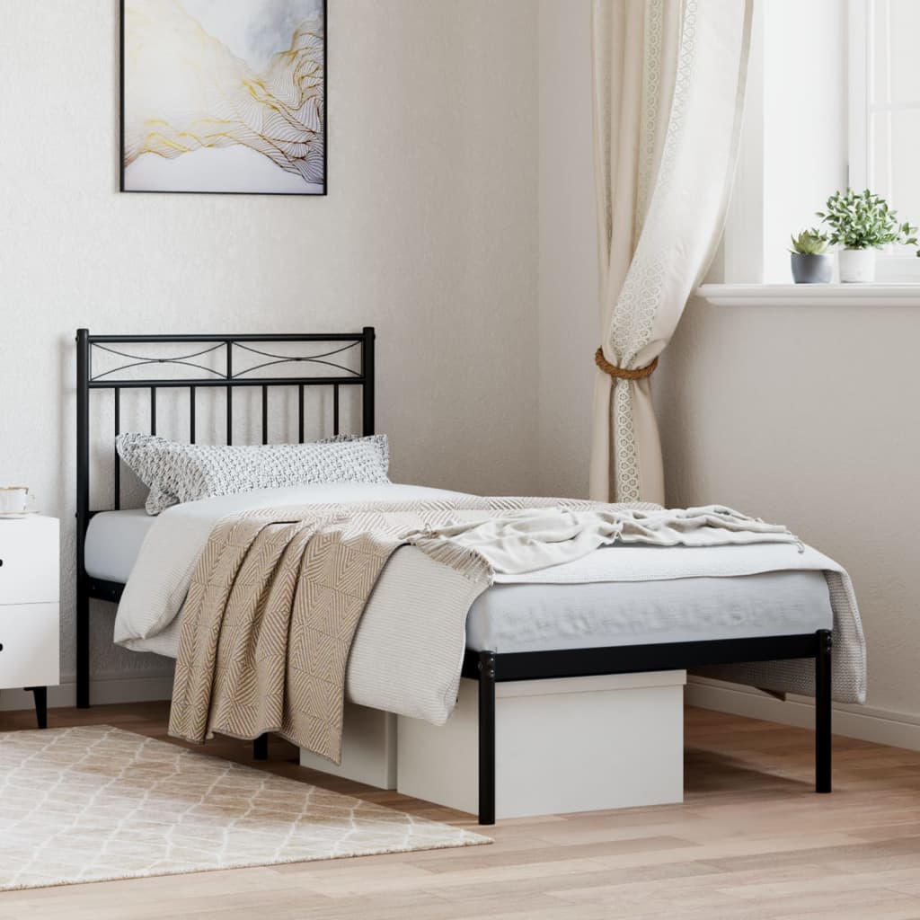 Bedframe met hoofdbord metaal zwart 75x190 cm is nu te koop bij PeponiXL, paradijselijk wonen!