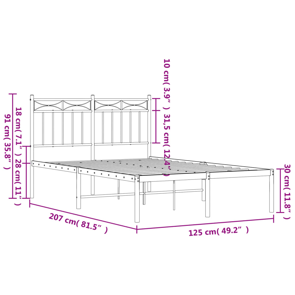 Bedframe met hoofdbord metaal zwart 120x200 cm is nu te koop bij PeponiXL, paradijselijk wonen!